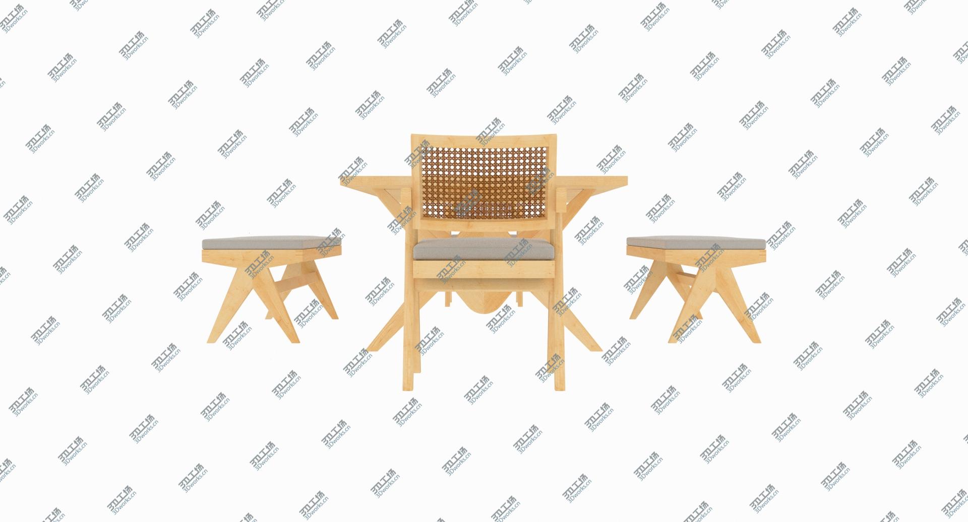 images/goods_img/202105073/Cassina Jeanneret Capitol Complex Table with Office Chair and Clear Civil Bench with Cushions Set 3D model/4.jpg